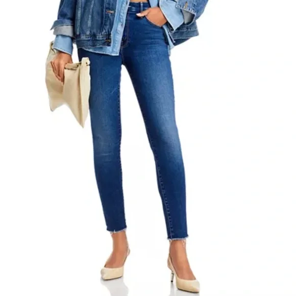 MOTHER The Looker Fray Skinny Ankle Jeans Medium Blue Denim Yakkity Yak - Picture 2 of 4